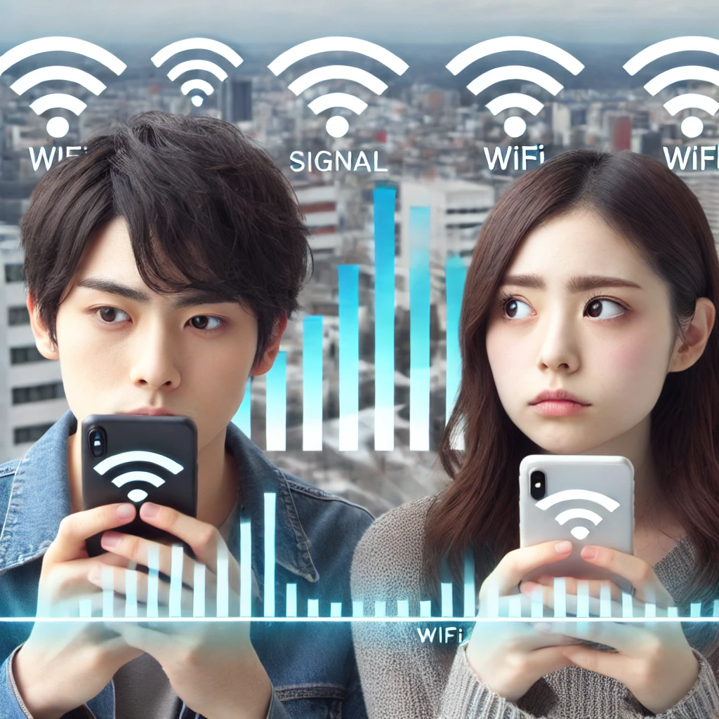 A-young-Japanese-man-and-woman-with-smartphones-looking-at-the-screen-with-curious-expressions.-The-background-shows-WiFi-and-signal-strength-icons-.webp