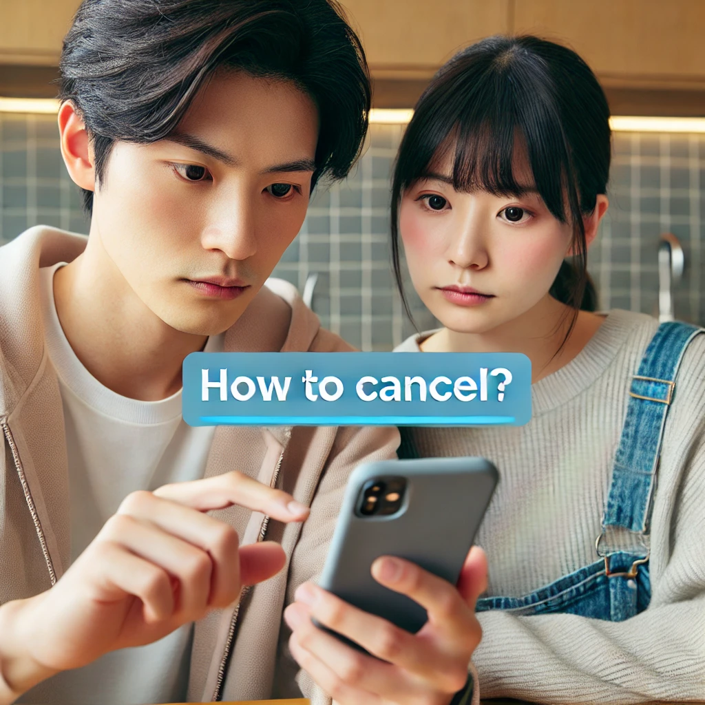 A-young-Japanese-man-and-woman-looking-focused-as-they-use-a-smartphone-app-to-complete-a-cancellation-process.-Text-on-the-image_-How-to-cancel_-Th.webp